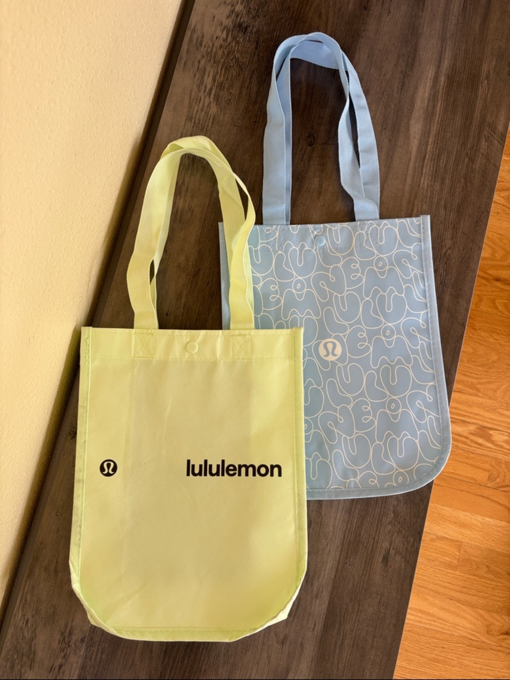 Lululemon Lot of Two Reusable Tote Set in Yellow and Light Blue
